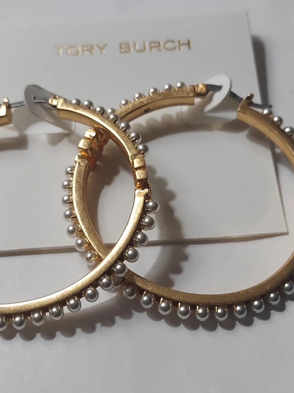 Tory Burch Gold Hoop Earrings with Pearl Bead Accents